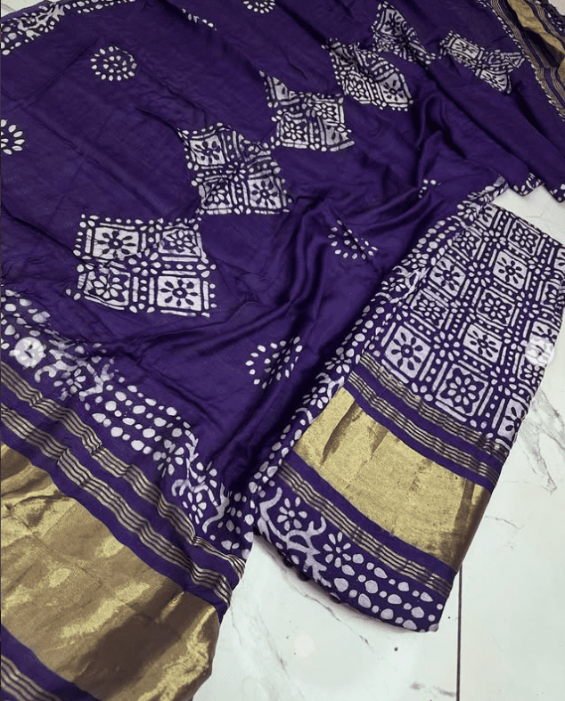 Printed Saree with Gold Border