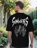 Leotude Oversized black half sleeves cottonblend tshirt