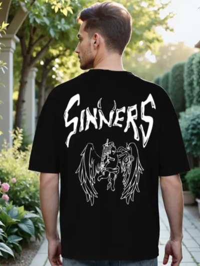 Leotude Oversized black half sleeves cottonblend tshirt