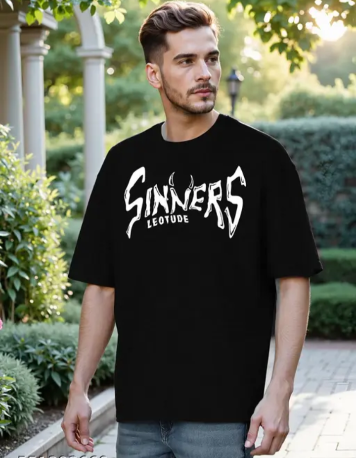 Leotude Oversized black half sleeves cottonblend tshirt - Image 2
