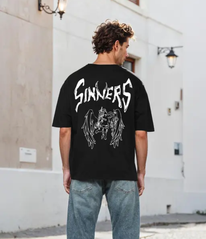 Leotude Oversized black half sleeves cottonblend tshirt - Image 3