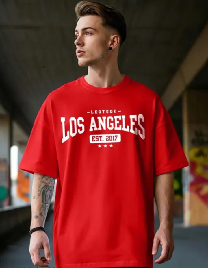 Los Angeles oversized t shirt in red - Image 3