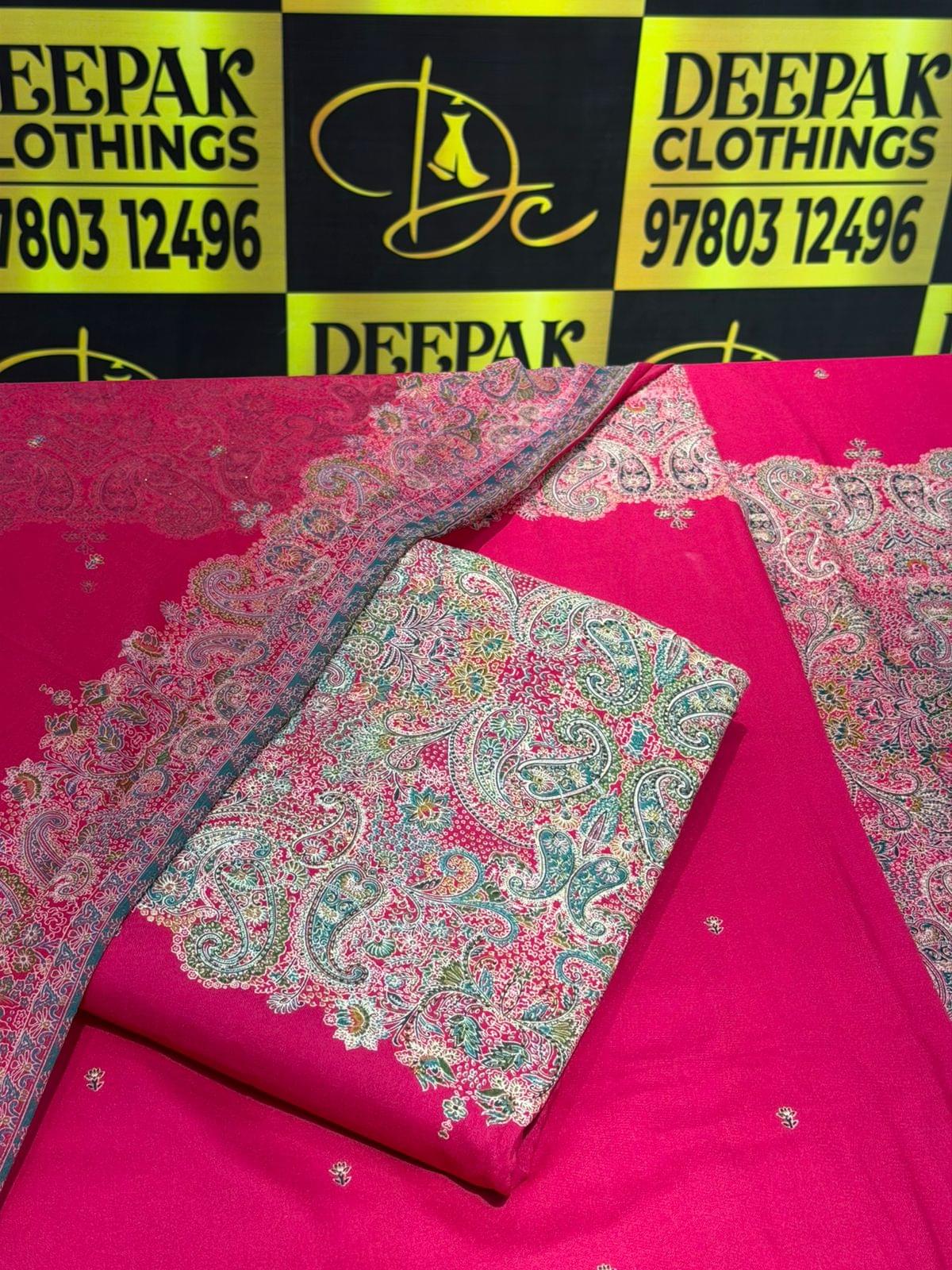 Premium Maroon Pashmina Unstitched Suit with Intricate Kani Style Print and Matching Dupatta - Image 6