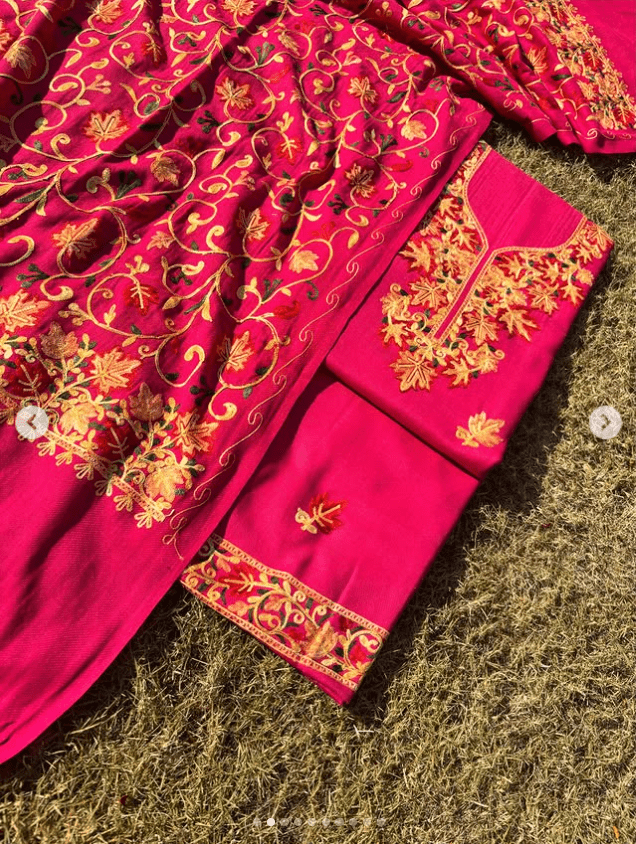 White Kashmiri Embroidered Salwar Kameez Suit Set - Image 2