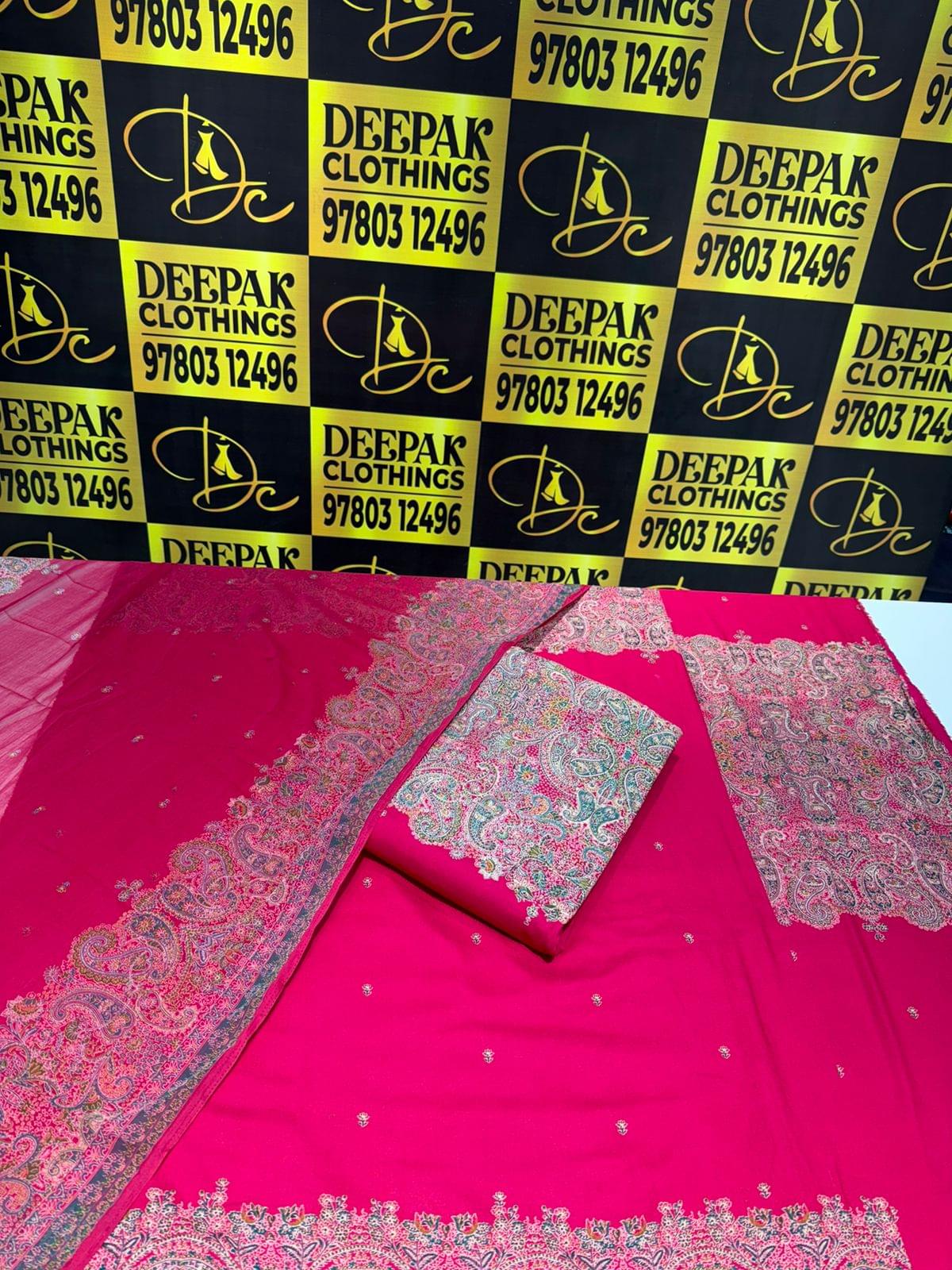 Premium Maroon Pashmina Unstitched Suit with Intricate Kani Style Print and Matching Dupatta - Image 4