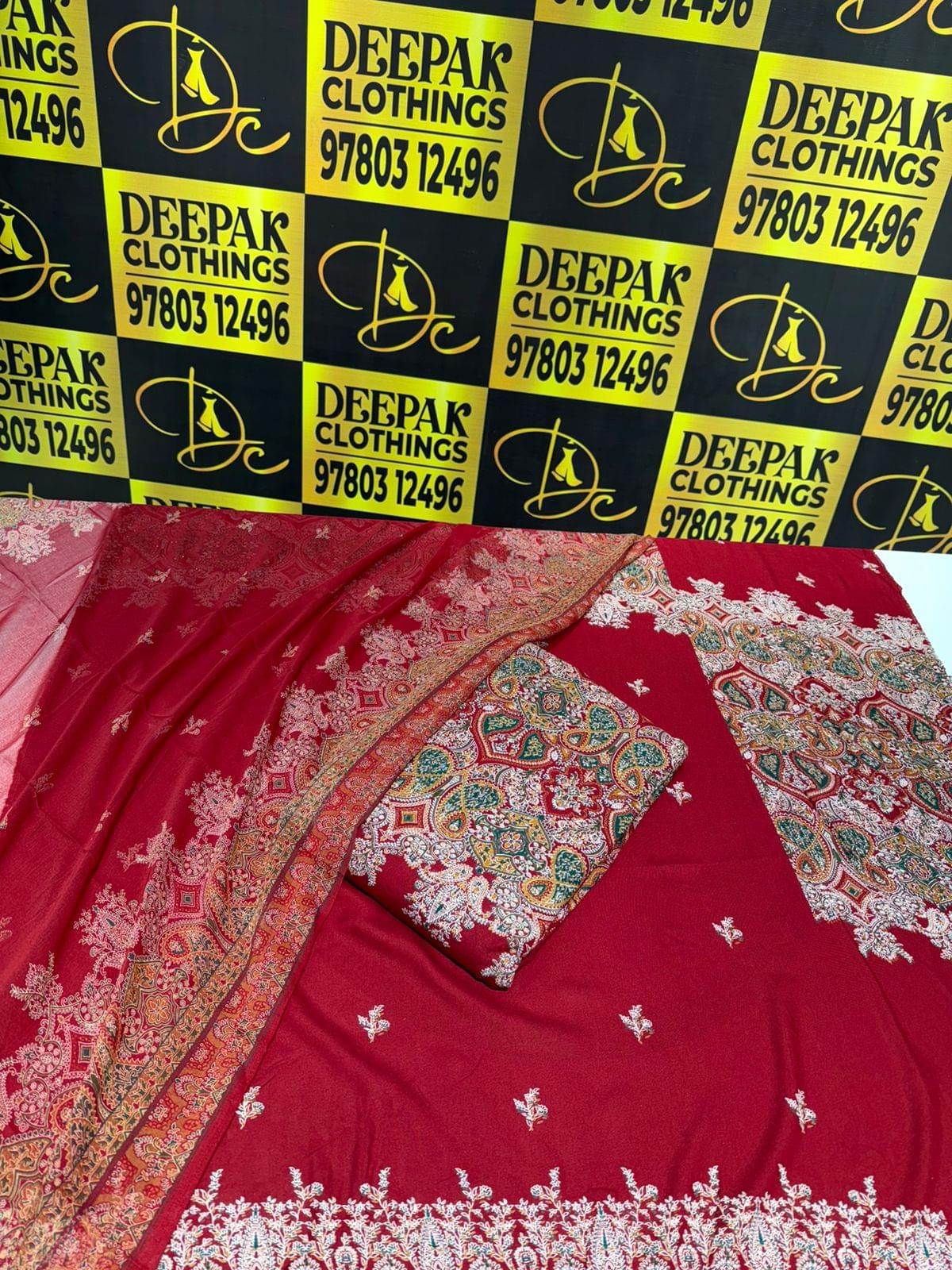 Premium Maroon Pashmina Unstitched Suit with Intricate Kani Style Print and Matching Dupatta